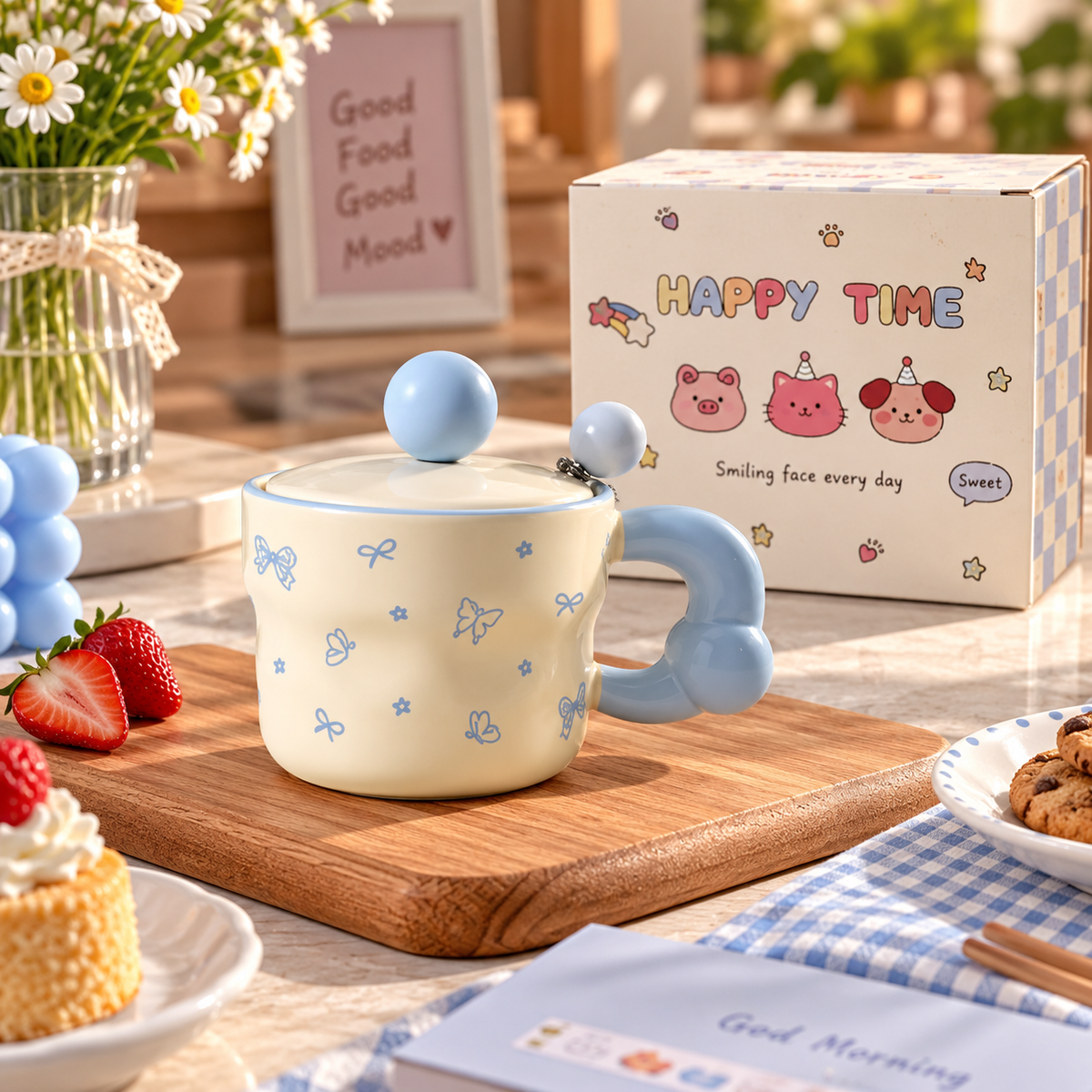 Cute Ceramic Coffee Mug with Lid – Available in Different Colours
