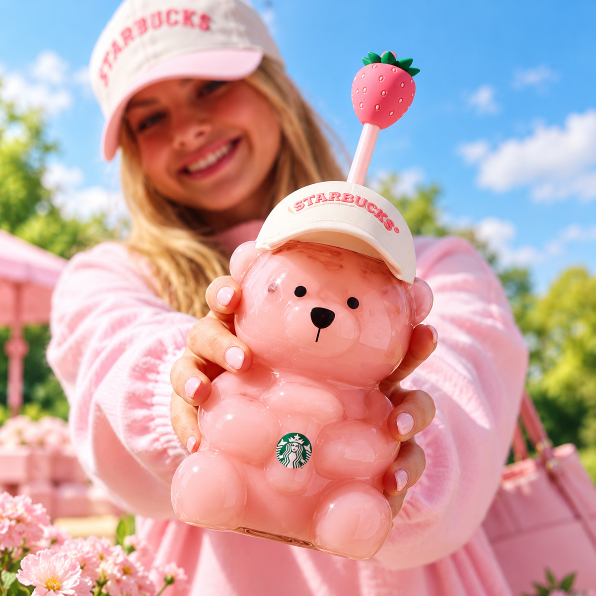 Starbucks Bearista Bear-Shaped Cup with Straw – Pink Hat