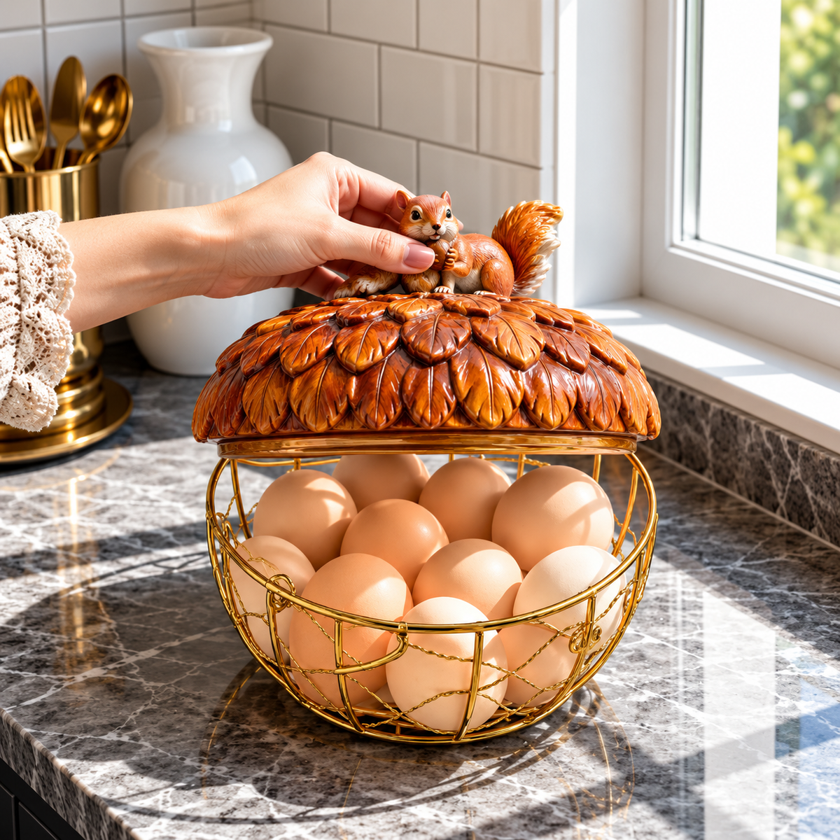 Multi-Purpose Decorative Storage Basket with Squirrel Lid