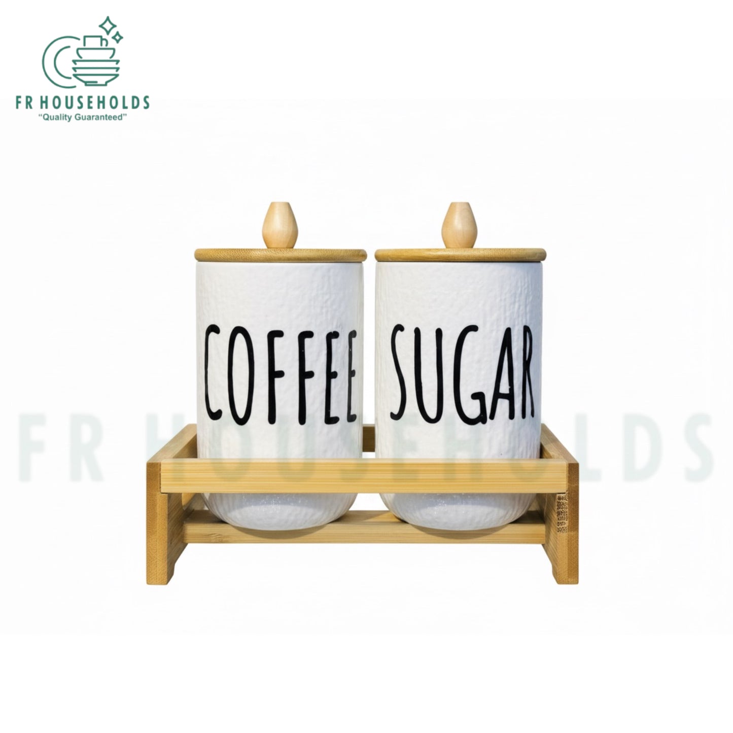 2-Piece Airtight Glass Jar Set with Real Bamboo Rack – 1000g Coffee & Sugar Storage Containers