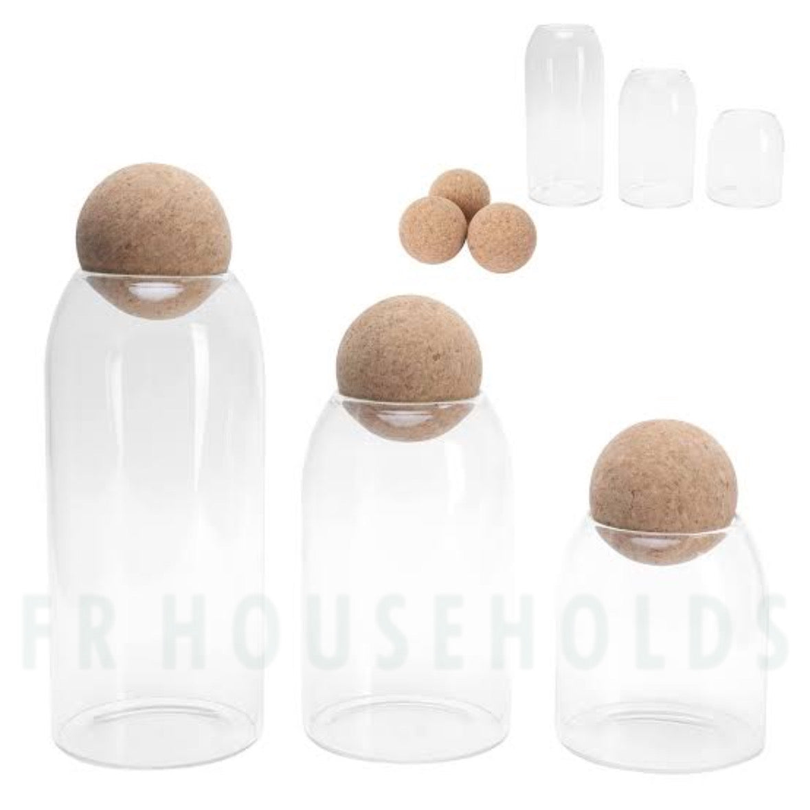 3-Piece Glass Jar Set with Cork Ball Tops – Natural Elegance for Your Storage Needs