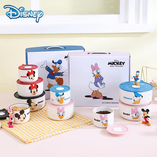 Walt Disney 3-Piece Airlock Food Container Set – Premium Quality Porcelain (300ml, 500ml, 800ml)