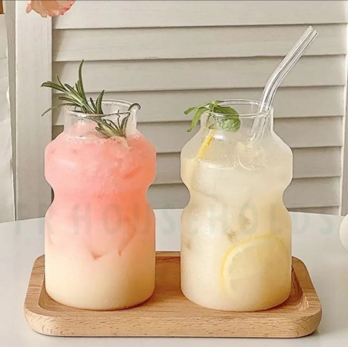 Milk Bottle Beverage Glass with Glass Straw - 500ml