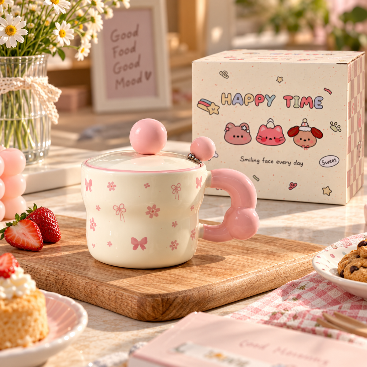 Cute Ceramic Coffee Mug with Lid – Available in Different Colours