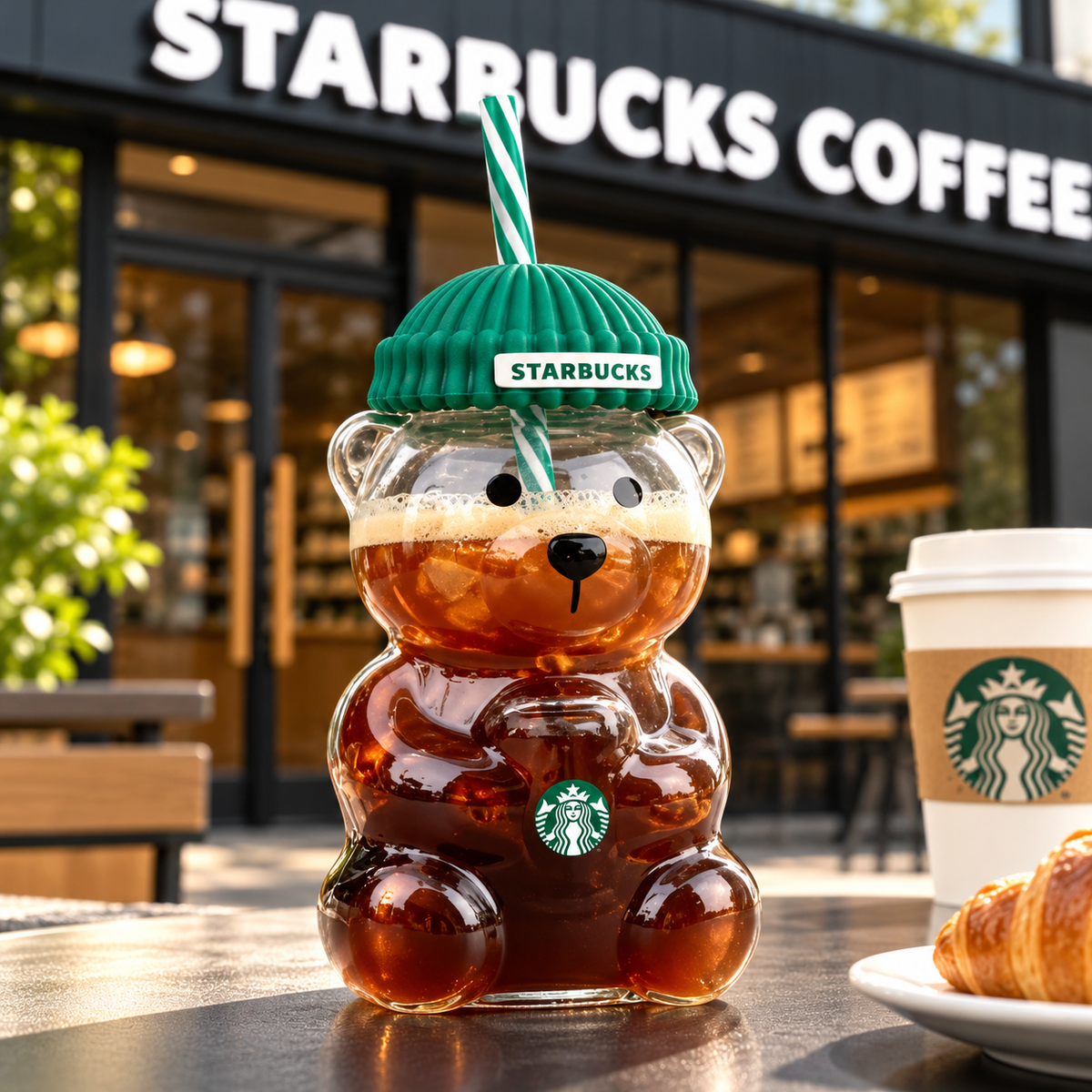 Starbucks Bearista Bear-Shaped Cup with Straw – Green Hat