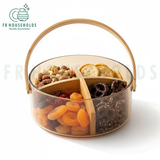 10-Inch Borosilicate Glass Portion Bowl with Wooden Handle – Elegant Serving Bowl for Dry Fruits, Fruits & Sweets