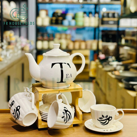 Aesthetic 15pc Ceramic Tea Serving Set with Bamboo Stand