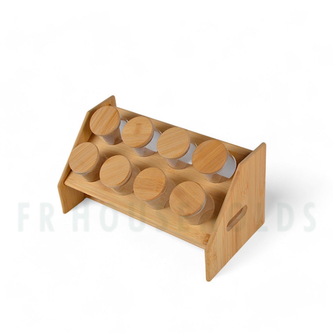 Cylinder Shape Glass Jars Condiments Organiser Stand | 8 Airlock Jars - 1 Wooden Stand