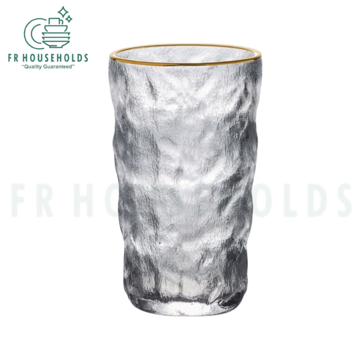 Frozen Ice Gold Rim Drink Glass | 400ml - Clear - 6PC