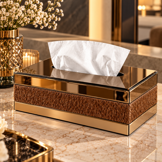 Rose Gold Brown Fur Tissue Box Cover