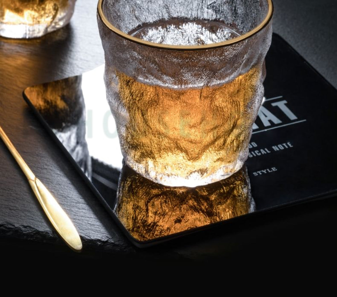 Frozen Ice Gold Rim Drink Glass | 280ml - Clear - 6PC