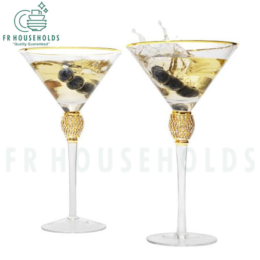 Crystal Handcrafted Martini Glass with Golden Work – Luxury Cocktail Glass