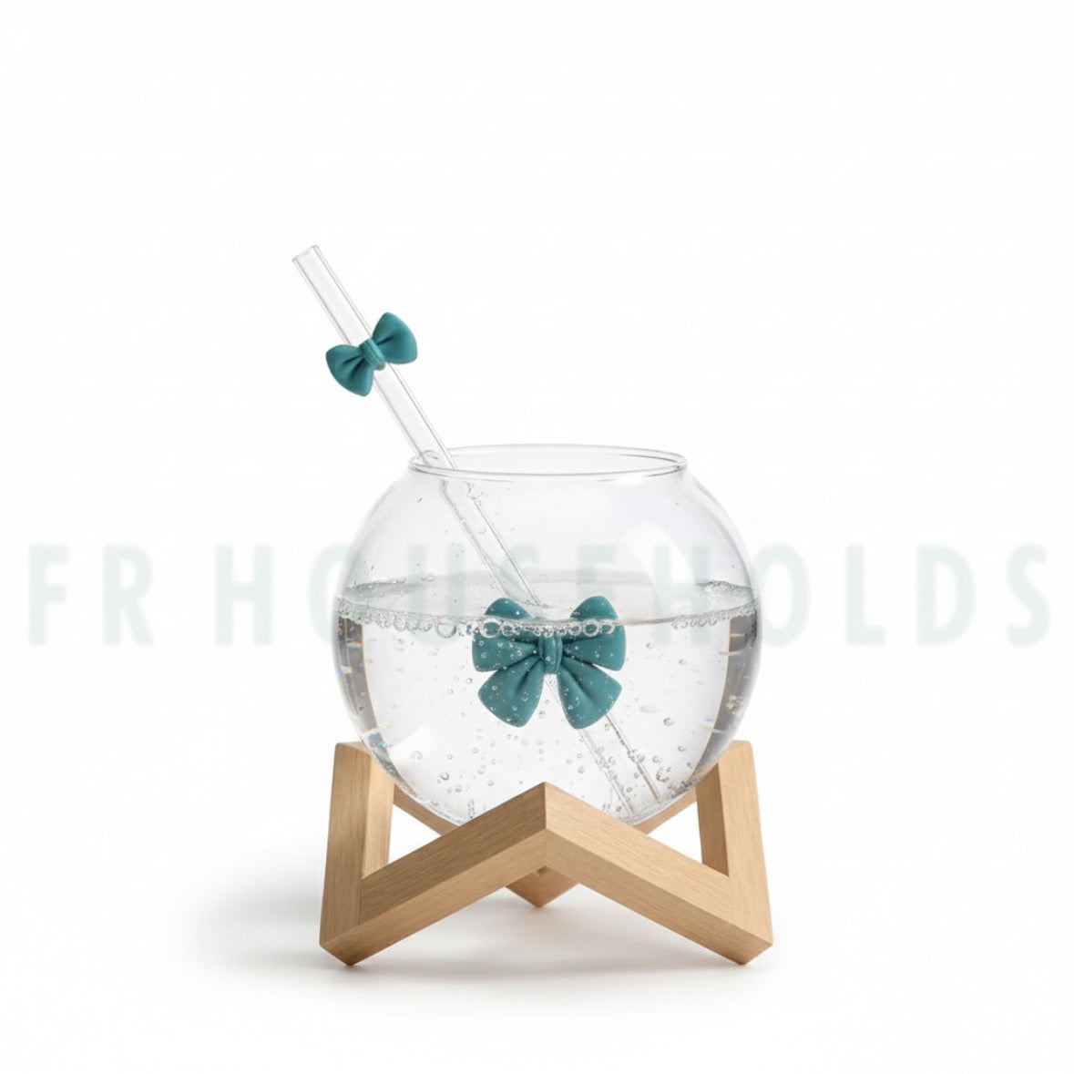 Bow Lunar Glass with Wooden Stand – Aesthetic Glass Cup with Premium Wooden Holder (Assorted Colors)