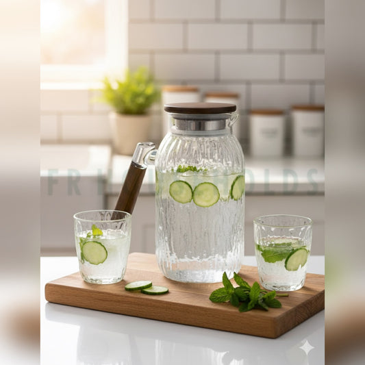 2.0L Borosilicate Glass Jug with Wooden Texture Handle – Elegant & Heat-Resistant Pitcher