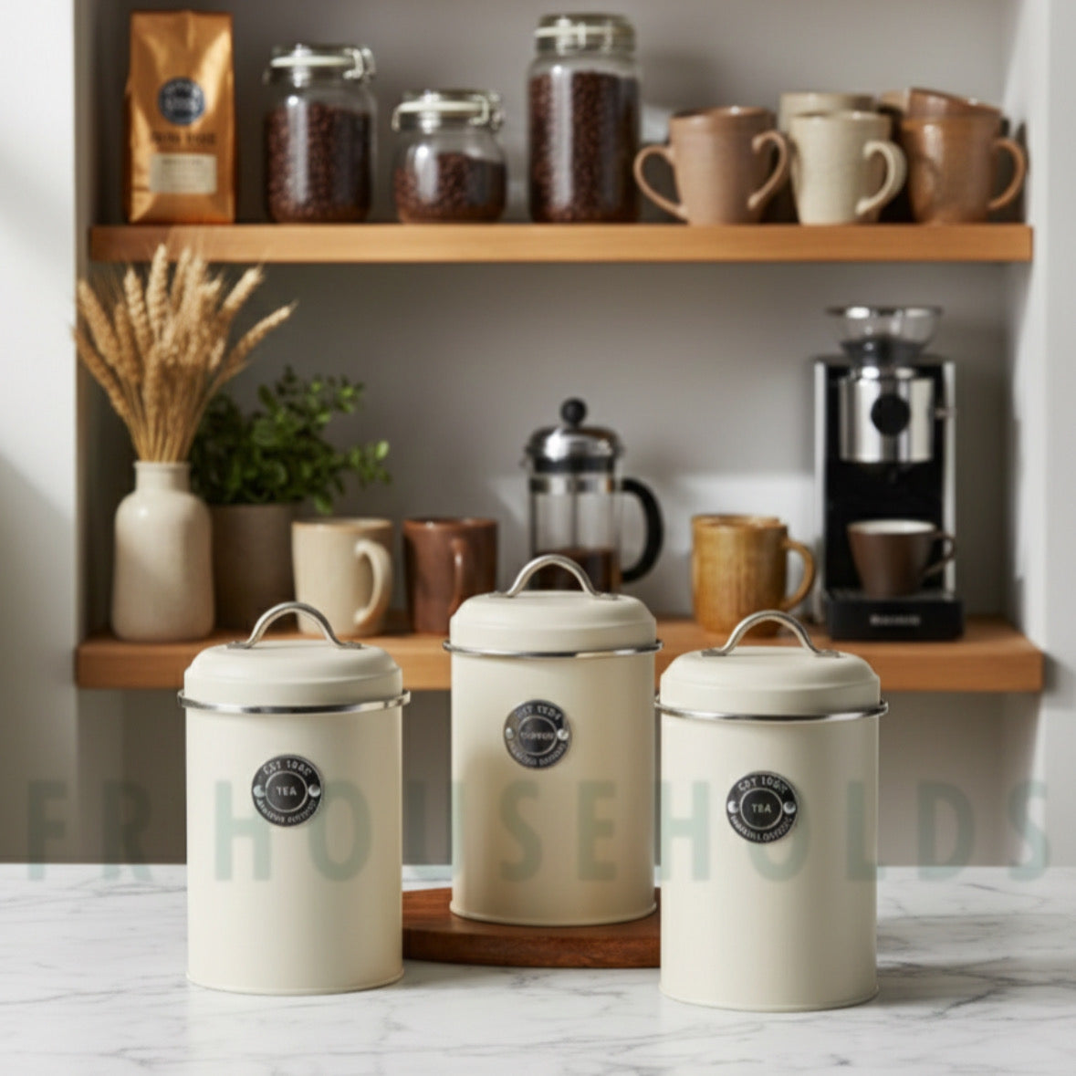 Metallic 3pcs Airtight Tea, Coffee & Sugar Jars Set – Premium Kitchen Storage Canisters