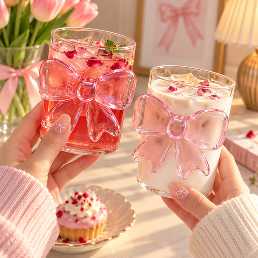 3D Pink Bow Glass Cup – Straight Body