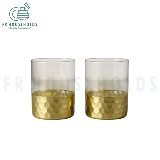 Luxury Golden Hammered Design Glass Set 6pc – Premium Drinking Glasses for Water, Juice, Cocktails & Beverages
