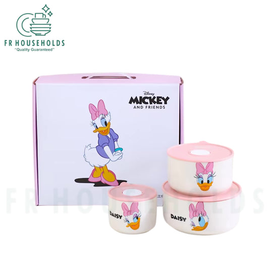 Walt Disney 3-Piece Airlock Food Container Set – Premium Quality Porcelain (300ml, 500ml, 800ml)