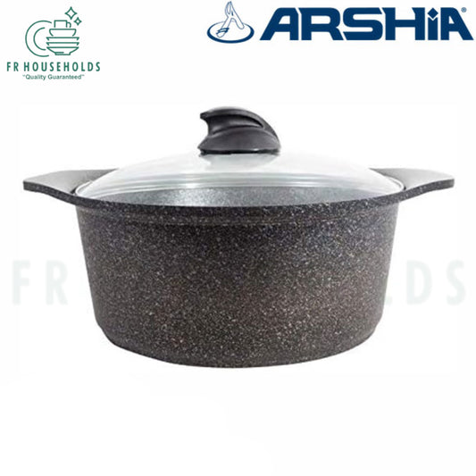 Arshia Nonstick Granite Casserole  With Glass Lid | 20cm - 24cm - 28cm