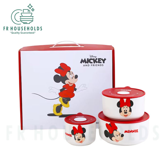 Walt Disney 3-Piece Airlock Food Container Set – Premium Quality Porcelain (300ml, 500ml, 800ml)