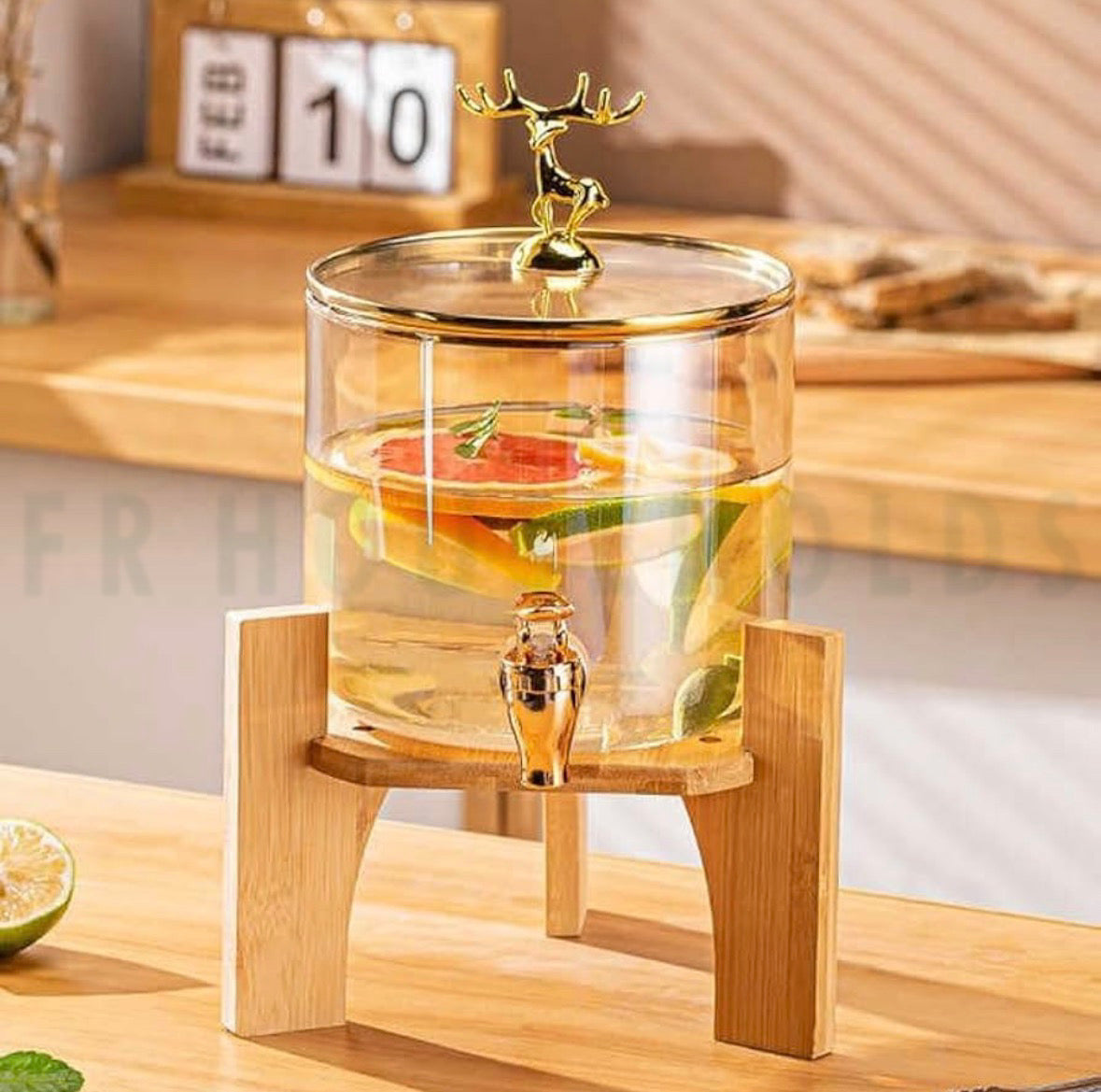 Premium Borosilicate Glass Beverage Dispenser with Wooden Stand – Amber Gold & Clear White (2.6L / 3.6L)