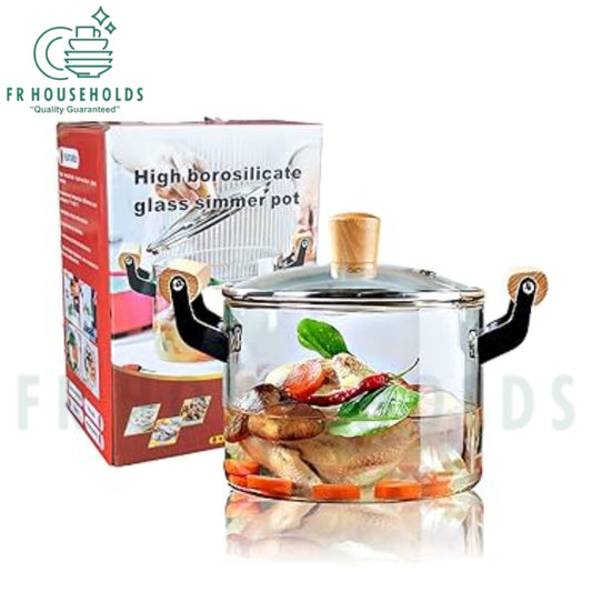 Professional Glass Cooking Pots With Heavy Wooden Handles