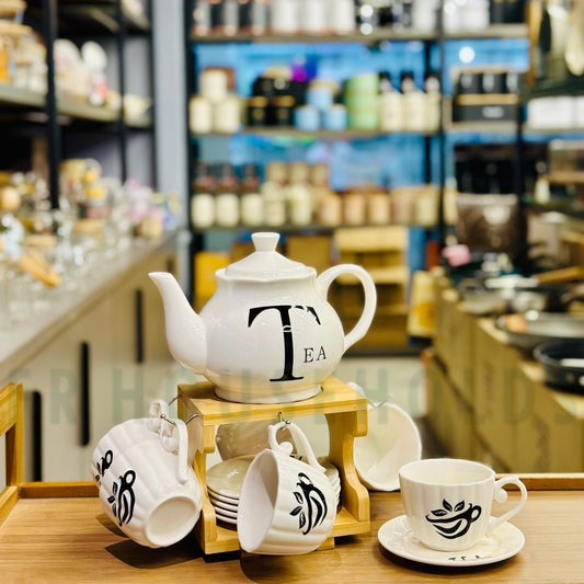 Aesthetic 15pc Ceramic Tea Serving Set with Bamboo Stand