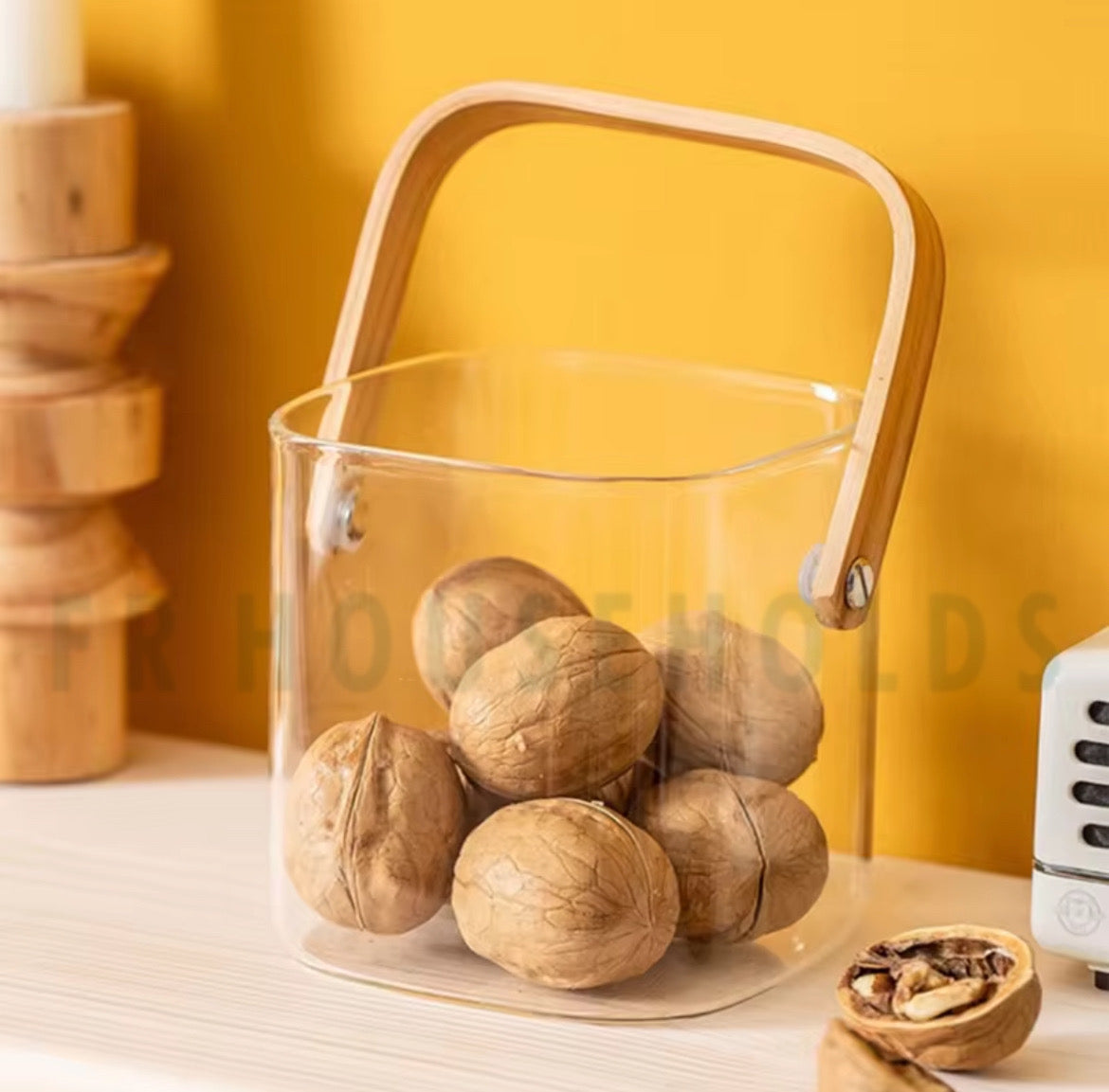 Premium Quality Multipurpose Glass Bucket with Wooden Handle | 350ml - 750ml - 1000ml | Square