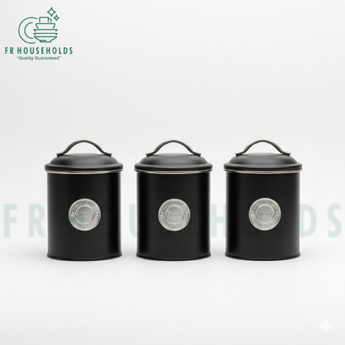 Metallic 3pcs Airtight Tea, Coffee & Sugar Jars Set – Premium Kitchen Storage Canisters