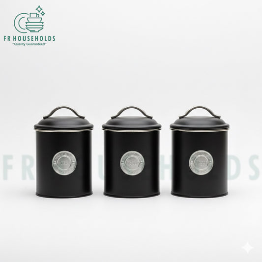 Metallic 3pcs Airtight Tea, Coffee & Sugar Jars Set – Premium Kitchen Storage Canisters
