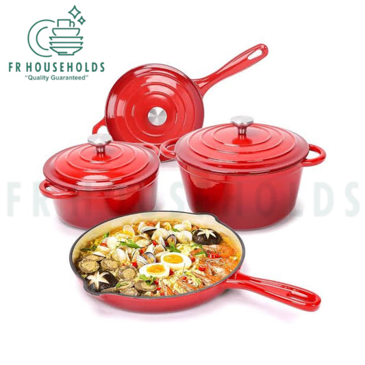 7pcs Cast Iron Enamel Cookware Set - Red