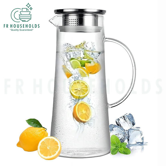 2.2L Borosilicate Glass Jug with Stainless Steel Lid – Elegant & Durable Drinkware