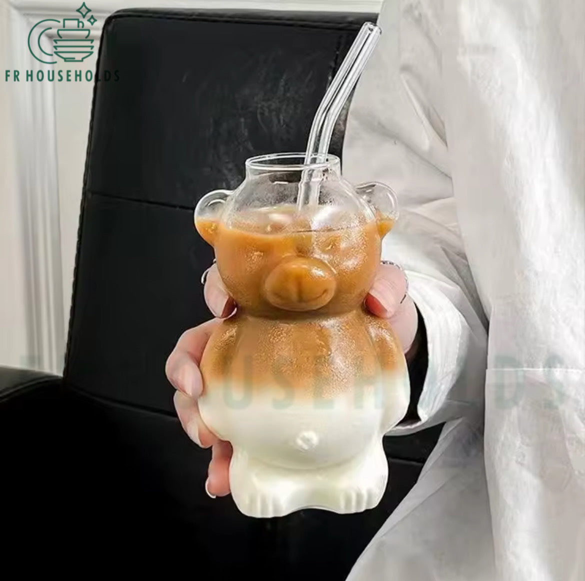 Creative Mama Bear Coffee & Juice Serving Glass With Straw