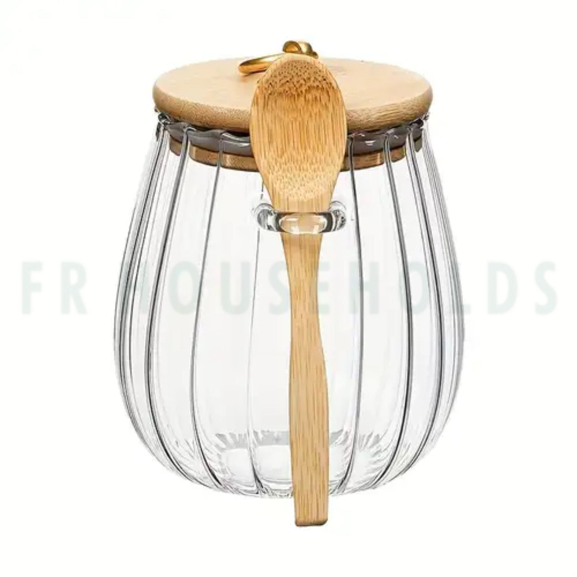 Ripple Round Glass Jar with Wooden Lid & Spoon | 500ml  800ml