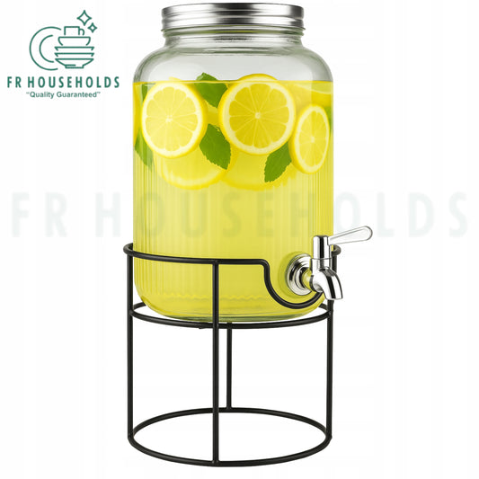 Berglander Glass Dispenser With Metal Stand And Steel Lid - 8ltrs