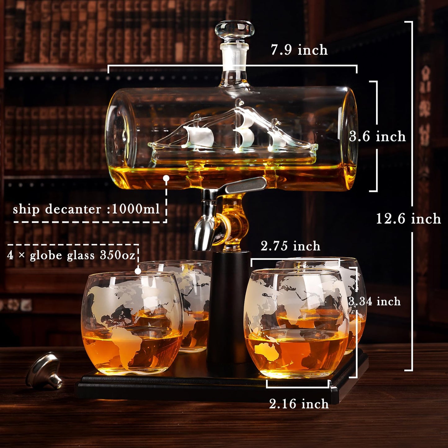 Luxury Ship-in-Bottle Wine & Whiskey Dispenser Set – 5-Piece Globe Glass Collection