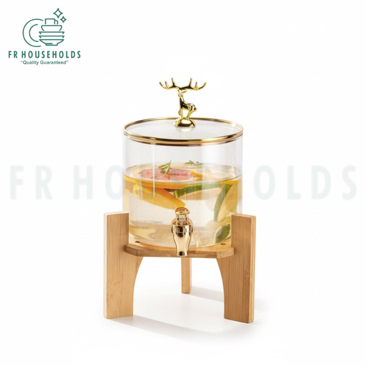 Premium Borosilicate Glass Beverage Dispenser with Wooden Stand – Amber Gold & Clear White (2.6L / 3.6L)