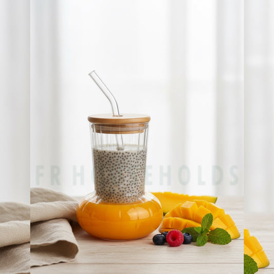 450ml JARDIN Coffee Glass with Bamboo Lid & Glass Straw – Eco-Friendly & Stylish Drinkware