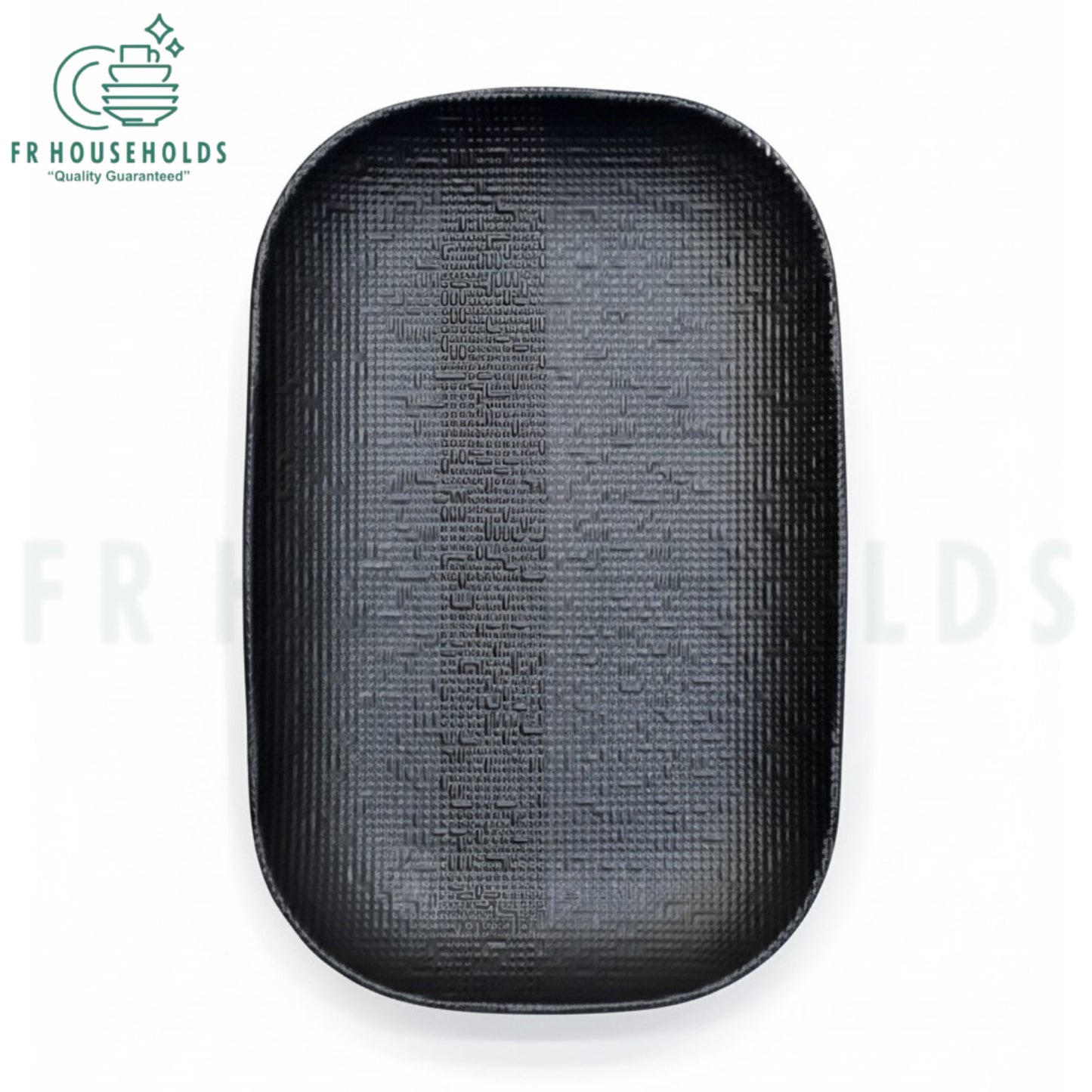 Rectangular Self-Embossed Texture Serving Platter – 10.5 x 6.5 Inch Elegant Ceramic Tray for Modern Dining - Matte Black