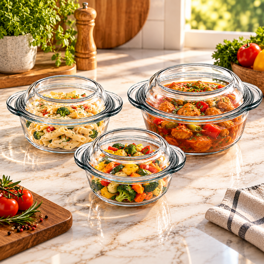 BORCAM 3pc Serving Casserole Set | 840cc - 1450cc - 2100cc | Made In Turkey