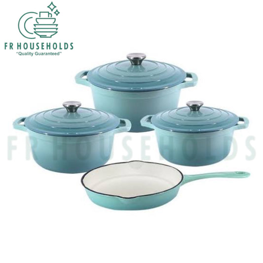 7pcs Cast Iron Enamel Cookware Set - Turquoise