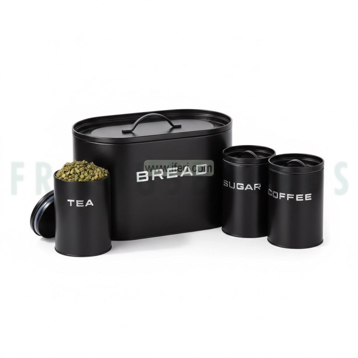 Premium Metal Bread Box Set with Tea, Coffee & Sugar Jars – Modern Kitchen Storage Set