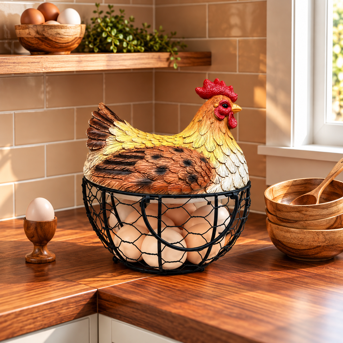 Decorative Hen Egg Basket with Lid – Multi-Purpose Storage Basket