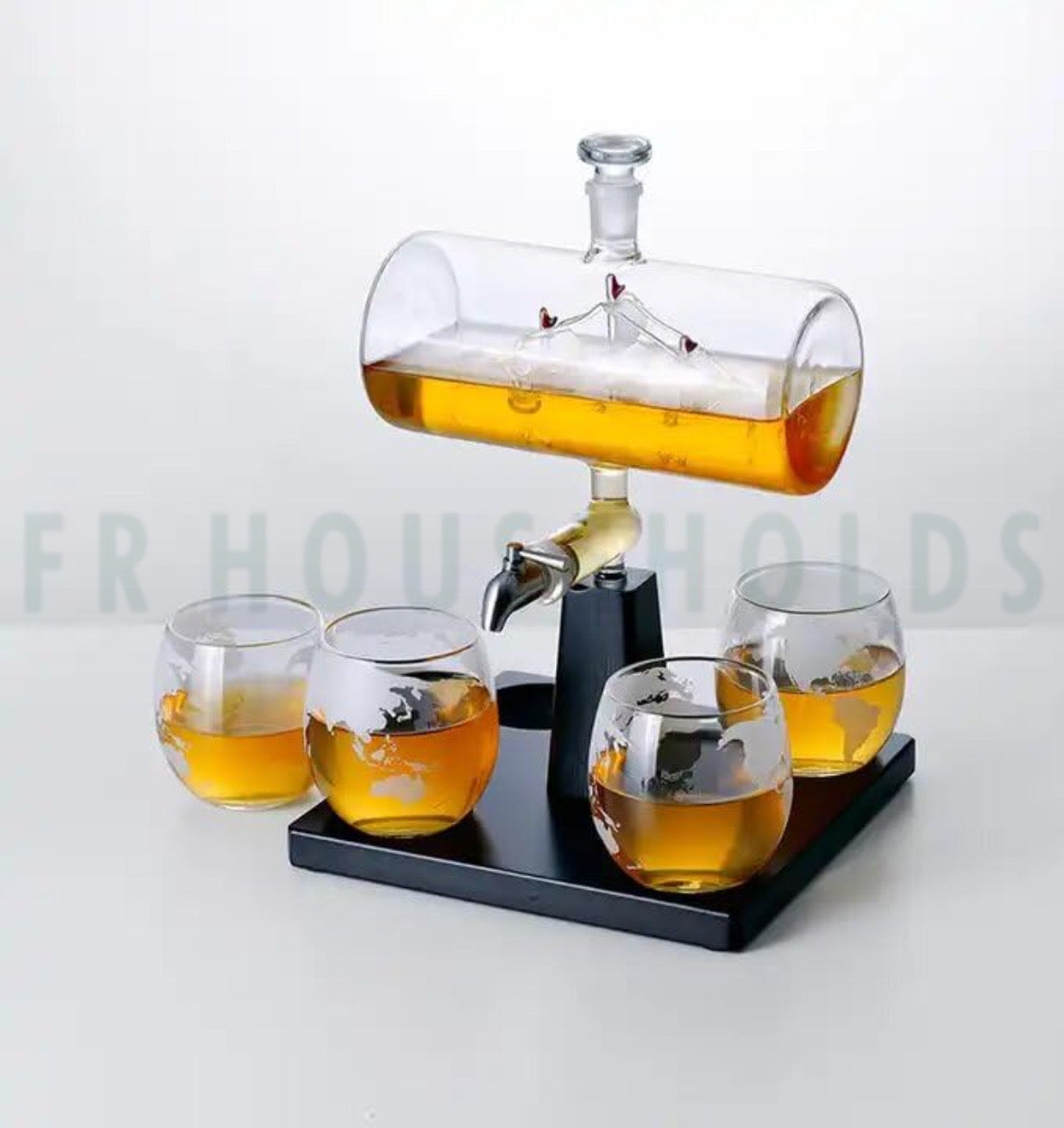 Luxury Ship-in-Bottle Wine & Whiskey Dispenser Set – 5-Piece Globe Glass Collection