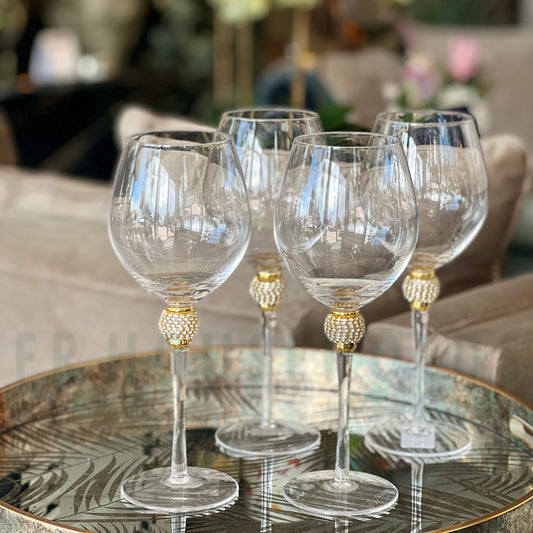 Handcrafted Crystal Wine Glass with Golden Work – Luxury Elegance Redefined