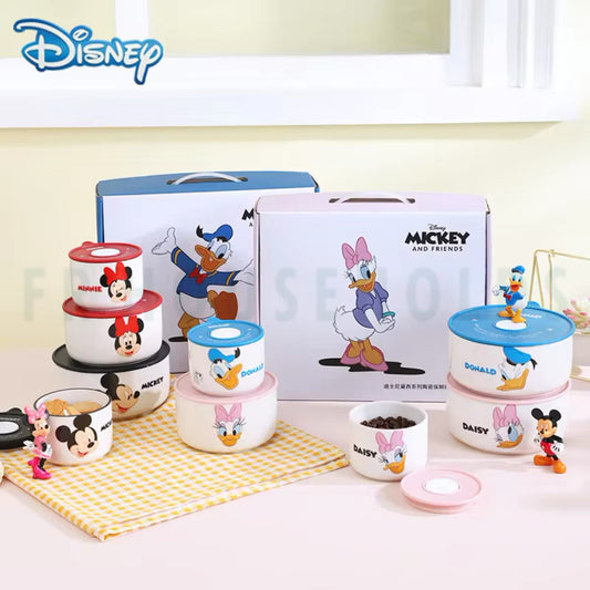 Walt Disney 3-Piece Airlock Food Container Set – Premium Quality Porcelain (300ml, 500ml, 800ml)