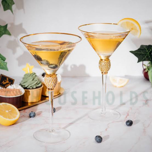 Crystal Handcrafted Martini Glass with Golden Work – Luxury Cocktail Glass
