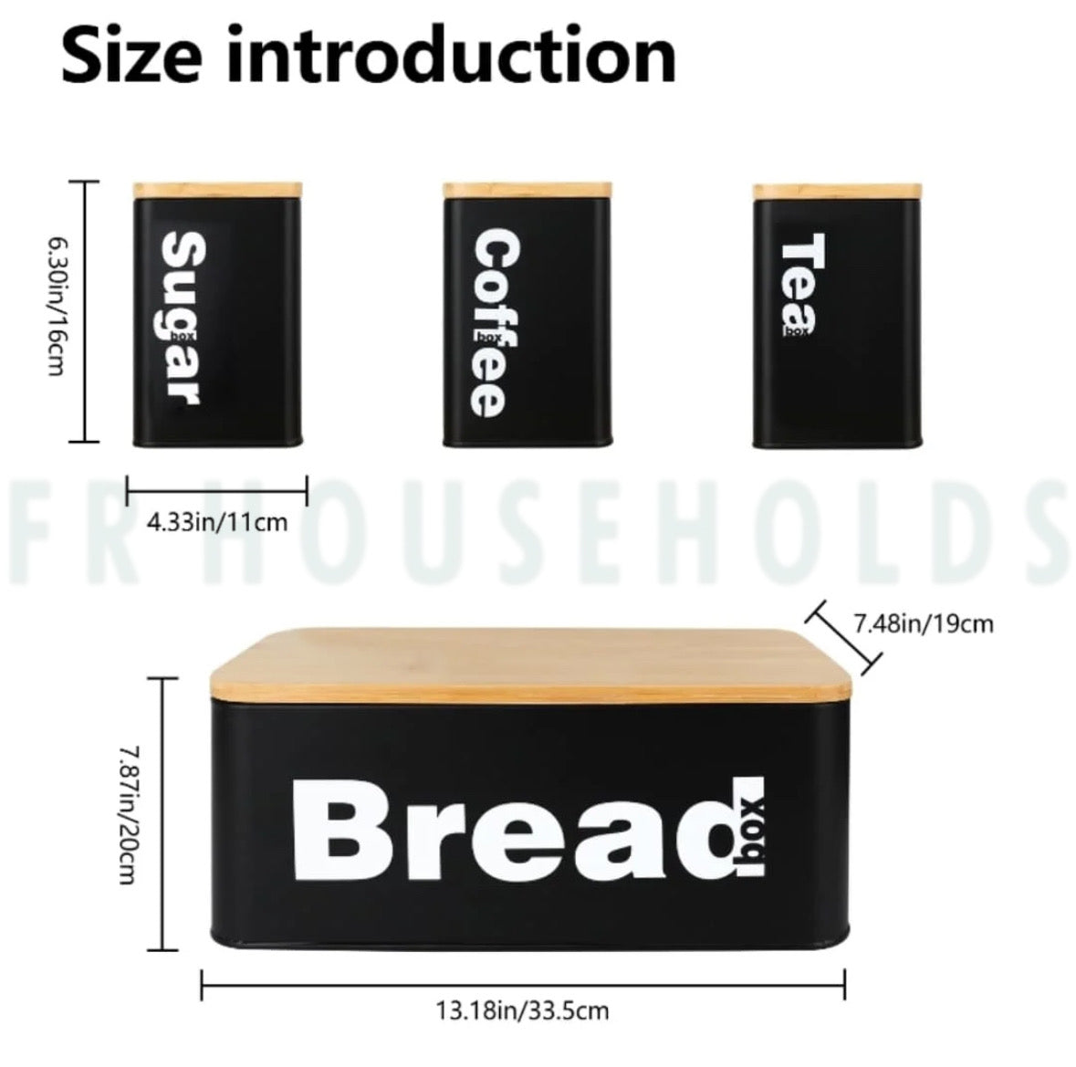 4pcs Stylish Bread, Tea, Sugar & Coffee Airtight Tin Canisters Set