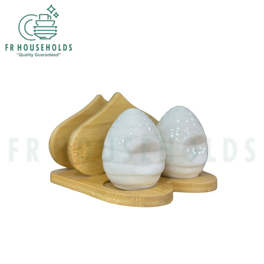 Egg Salt & Pepper Shakers With Bamboo Napkin Holder