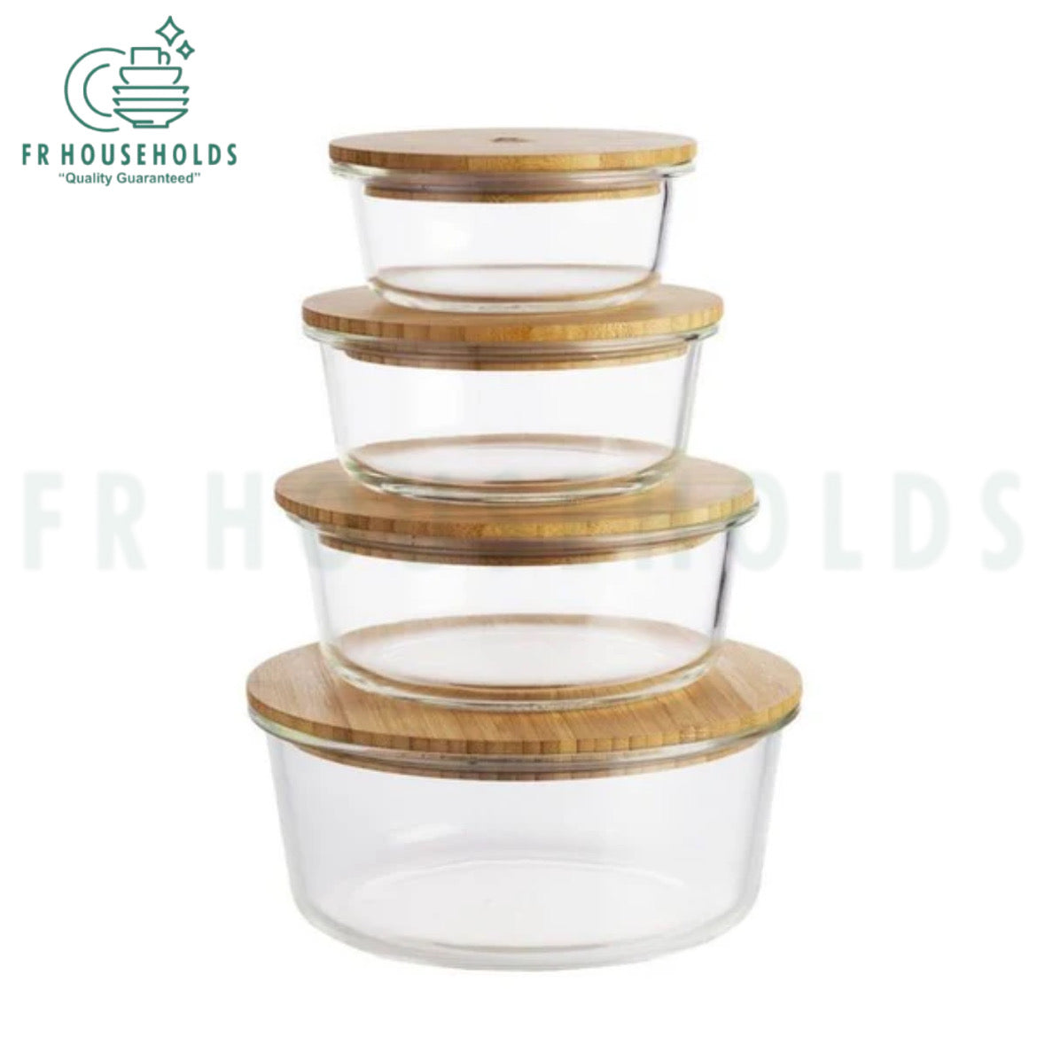 Round Glass Storage Box Set with Organic Bamboo Lids – 4-Piece Airtight Food Containers